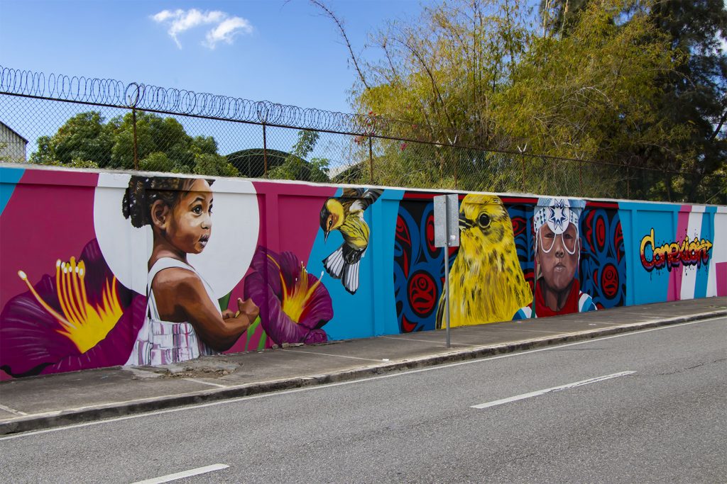 "Conecciones" street art, Santo Domingo, DR, featuring the Cape May Warbler